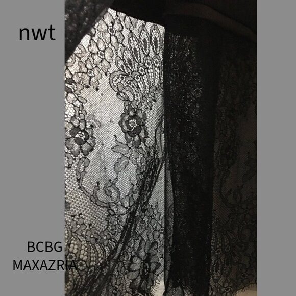 NEW NWT Black BCBGMAXAZRIA Satin Trench Coat with Lace Bottom, SZ XS - Picture 7 of 7